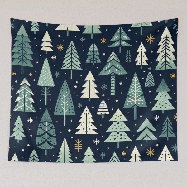 Item preview, Modern Geometric Christmas Tree mid Century Green Black Navy Gold pattern designed and sold by CoffeeIsATrip.