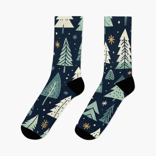 Item preview, Modern Geometric Christmas Tree mid Century Green Black Navy Gold pattern designed and sold by CoffeeIsATrip.