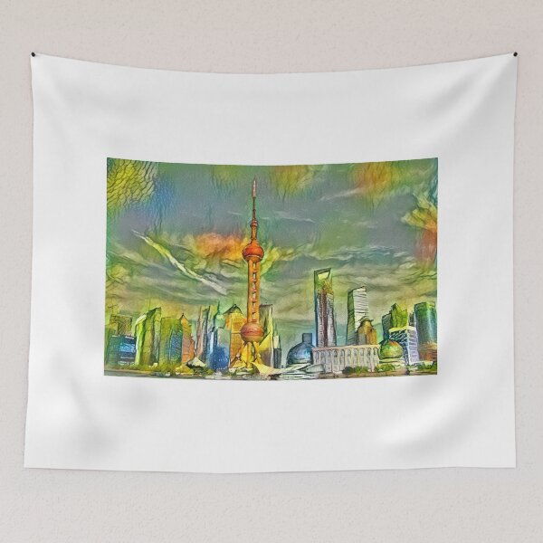 Item preview, Shanghai City View in green oil painting designed and sold by wel3kxial.