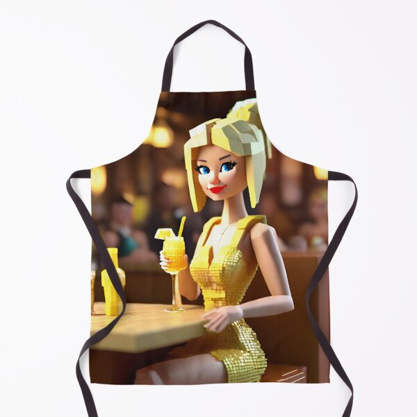Item preview, doll looking blonde girl wearing golden mini dress drinking mocktail in a pub designed and sold by thebitsinc.