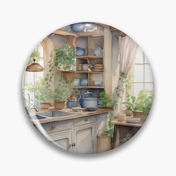 Item preview, Vintage kitchen with porcelain dishware on shelf decoration in cottage style designed and sold by Jayjaynaenae.