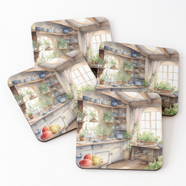 Item preview, Vintage kitchen with porcelain dishware on shelf decoration in cottage style designed and sold by Jayjaynaenae.