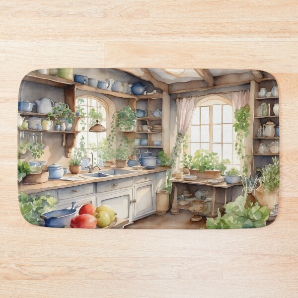 Item preview, Vintage kitchen with porcelain dishware on shelf decoration in cottage style designed and sold by Jayjaynaenae.