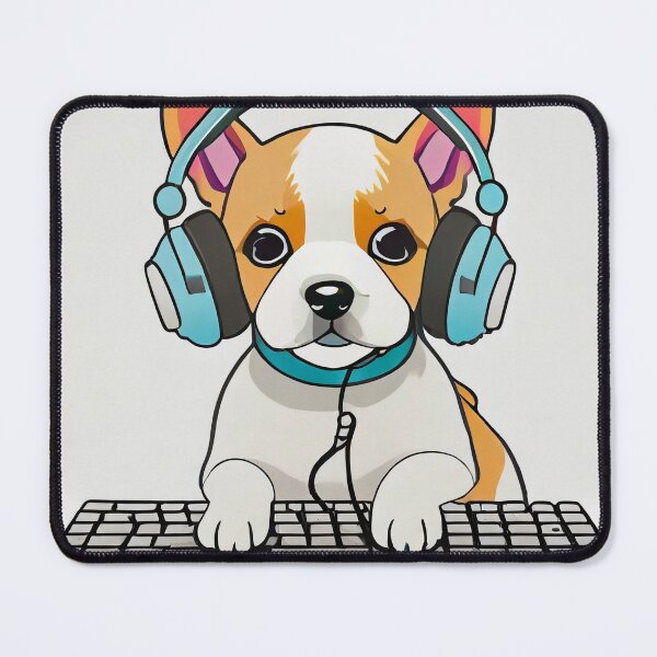 Item preview, Adorable dog wearing headphones sitting on a keyboard designed and sold by fotofeast.