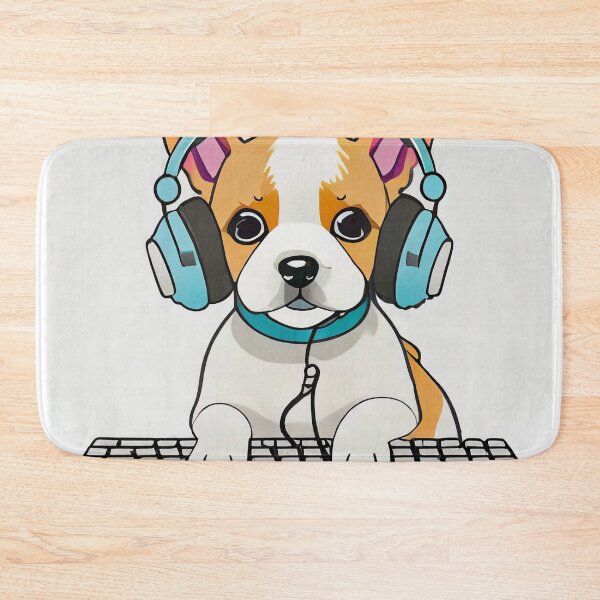 Item preview, Adorable dog wearing headphones sitting on a keyboard designed and sold by fotofeast.