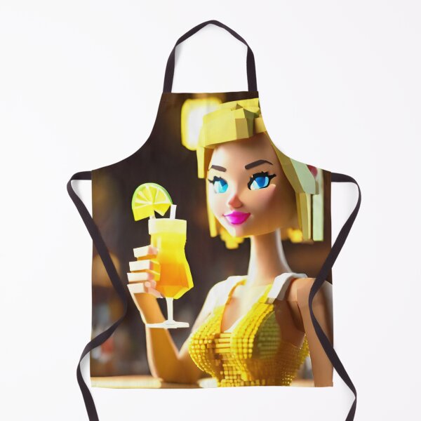 Item preview, doll looking blonde girl wearing golden mini dress drinking mocktail in a pub designed and sold by thebitsinc.
