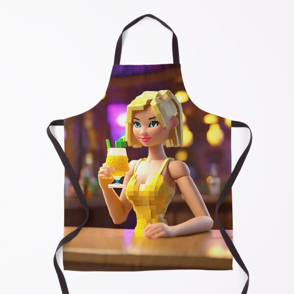 Item preview, doll looking blonde girl wearing golden mini dress drinking mocktail in a pub designed and sold by thebitsinc.
