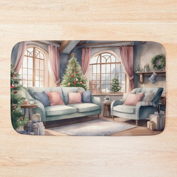 Aperçu de l'œuvre Salon romantique avec décoration d'arbre de Noël dans le style cottage anglais créée et vendue par Jayjaynaenae.