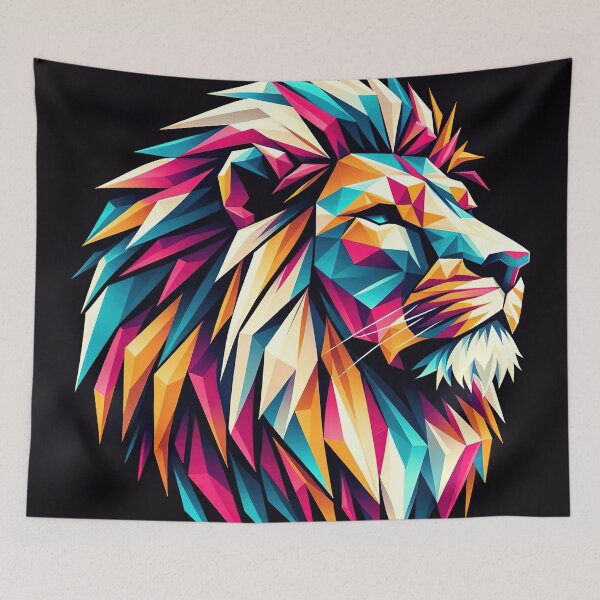 Item preview, Regal Geometry: Vibrant Geometric Lion Art designed and sold by FIYARO.
