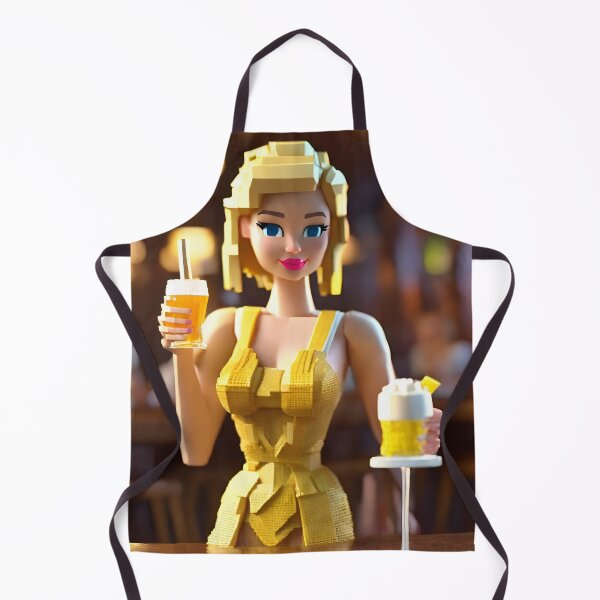 Item preview, doll looking blonde girl wearing golden mini dress drinking mocktail in a pub designed and sold by thebitsinc.
