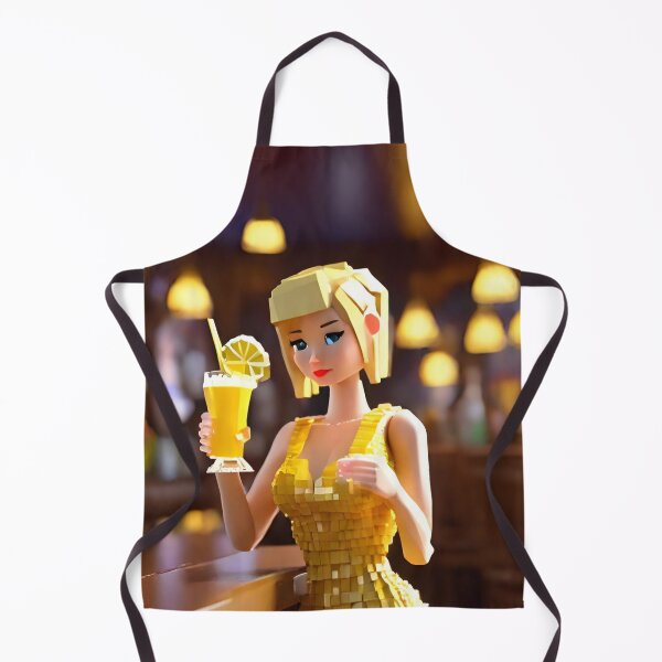Item preview, doll looking blonde girl wearing golden mini dress drinking mocktail in a pub designed and sold by thebitsinc.