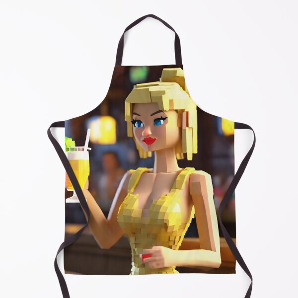 Item preview, doll looking blonde girl wearing golden mini dress drinking mocktail in a pub designed and sold by thebitsinc.