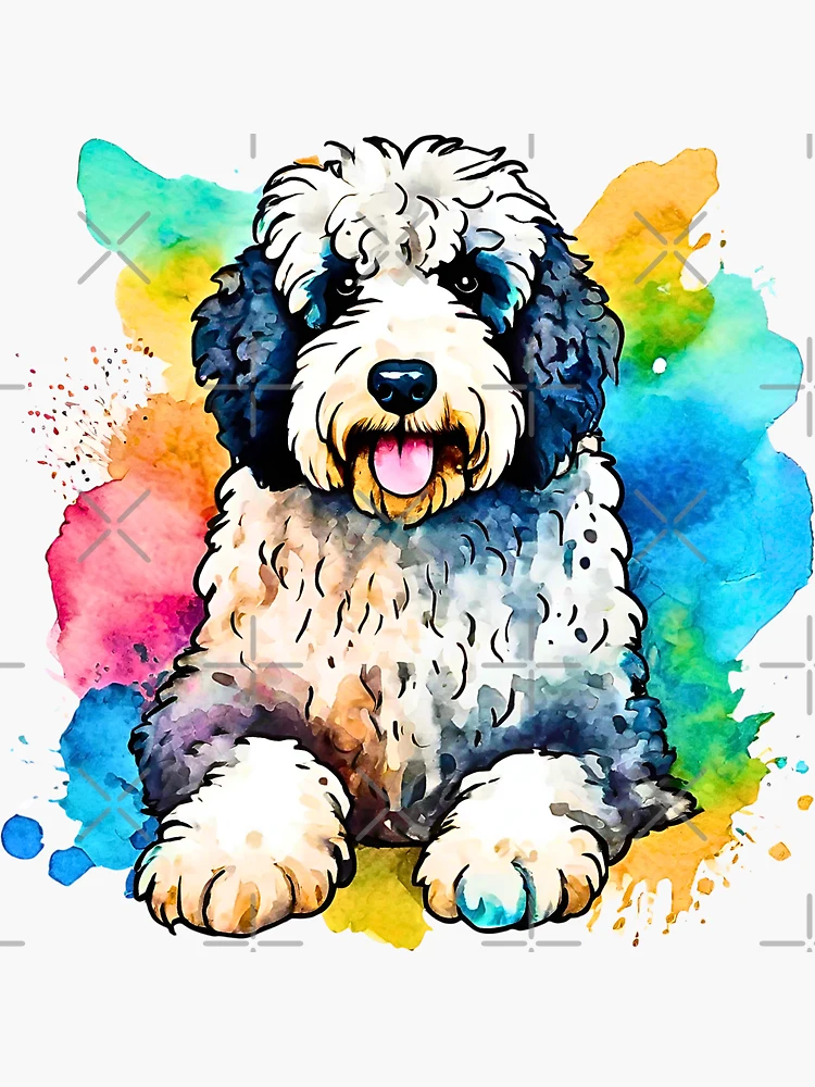 Sheepadoodle, doodle, dog, coffee, dog art, CANVAS, shops personalized, gift, fowler