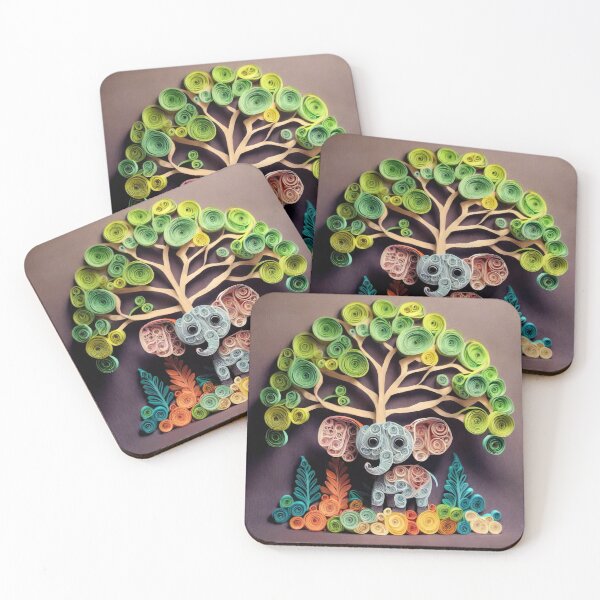 Item preview, Cute elephant under a tree made of colorful quilling paper art designed and sold by fotofeast.