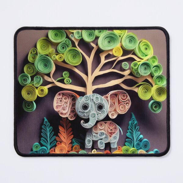 Item preview, Cute elephant under a tree made of colorful quilling paper art designed and sold by fotofeast.