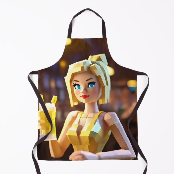 Item preview, doll looking blonde girl wearing golden mini dress drinking mocktail in a pub designed and sold by thebitsinc.