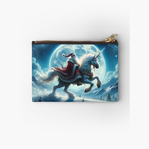 Item preview, Happy Santa riding a unicorn in a magical and fantastic landscape designed and sold by Cris888.