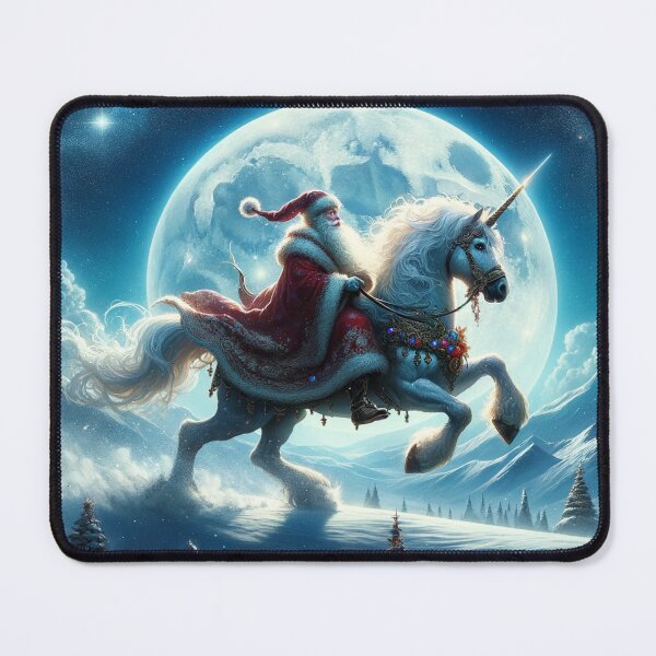 Item preview, Happy Santa riding a unicorn in a magical and fantastic landscape designed and sold by Cris888.