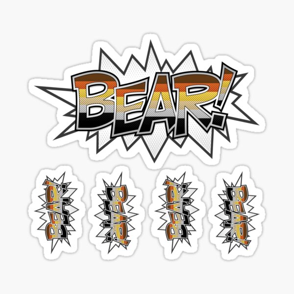 Halftone Gay Bear Pride Typography with Flag Background Sticker