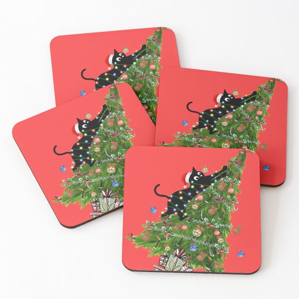Item preview, Black Cat Holding on Tangled Up Christmas tree designed and sold by Pawsitive House.