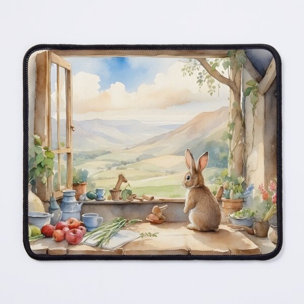 Item preview, Rabbit in countryside kitchen near windowsill in watercolor style. designed and sold by Jayjaynaenae.