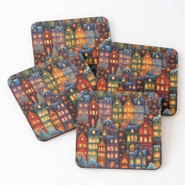 Item preview, Stylized abstract snowy winter, Christmas decorated fairy fantasy houses background designed and sold by 4Seasons.