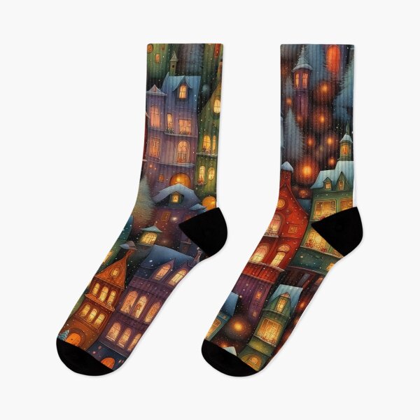Item preview, Stylized abstract snowy winter, Christmas decorated fairy fantasy houses background designed and sold by 4Seasons.
