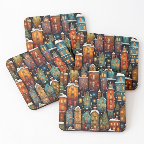 Item preview, Stylized abstract snowy winter, Christmas decorated fairy fantasy houses background designed and sold by 4Seasons.