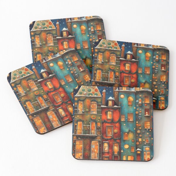 Item preview, Stylized abstract snowy winter, Christmas decorated fairy fantasy houses background designed and sold by 4Seasons.