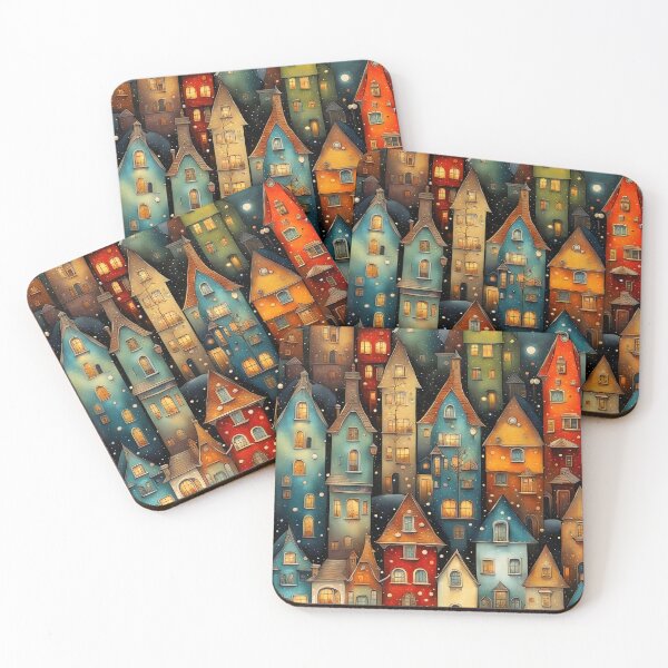 Item preview, Stylized abstract snowy winter, Christmas decorated fairy fantasy houses background designed and sold by 4Seasons.