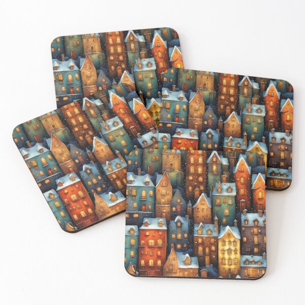 Item preview, Stylized abstract snowy winter, Christmas decorated fairy fantasy houses background designed and sold by 4Seasons.