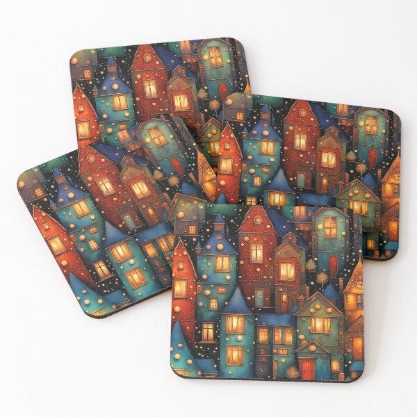 Item preview, Stylized abstract snowy winter, Christmas decorated fairy fantasy houses background designed and sold by 4Seasons.