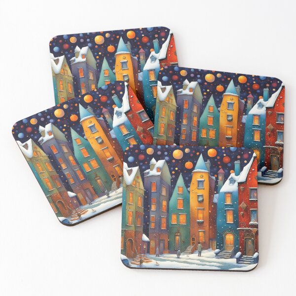Item preview, Stylized abstract snowy winter, Christmas decorated fairy fantasy houses background designed and sold by 4Seasons.