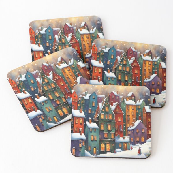 Item preview, Stylized abstract snowy winter, Christmas decorated fairy fantasy houses background designed and sold by 4Seasons.