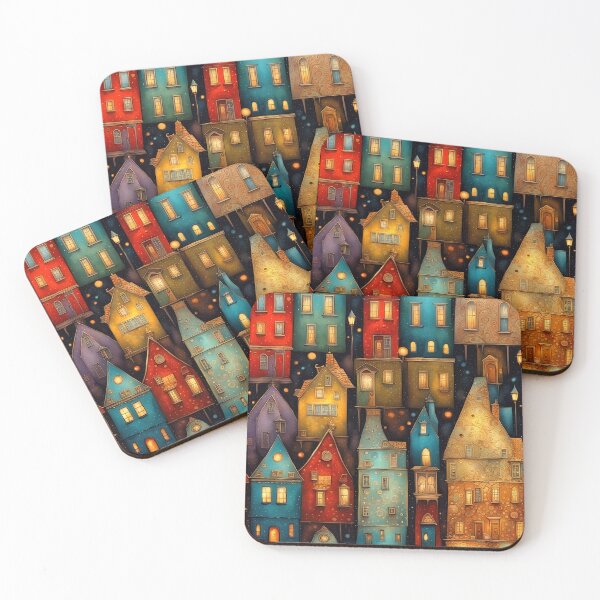Item preview, Stylized abstract snowy winter, Christmas decorated fairy fantasy houses background designed and sold by 4Seasons.
