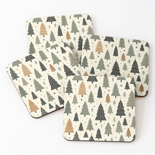 Item preview, Modern Geometric Christmas Tree mid Century Green Forest Gold pattern designed and sold by CoffeeIsATrip.