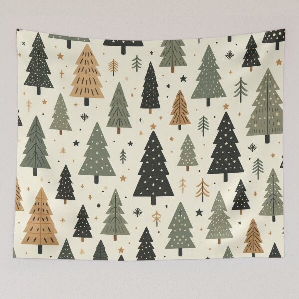 Item preview, Modern Geometric Christmas Tree mid Century Green Forest Gold pattern designed and sold by CoffeeIsATrip.
