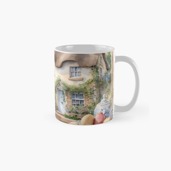 Item preview, English tea set on windowsill with rustic cottage watercolor style. designed and sold by Jayjaynaenae.