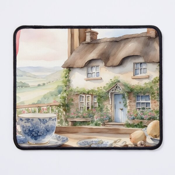 Item preview, English tea set on windowsill with rustic cottage watercolor style. designed and sold by Jayjaynaenae.
