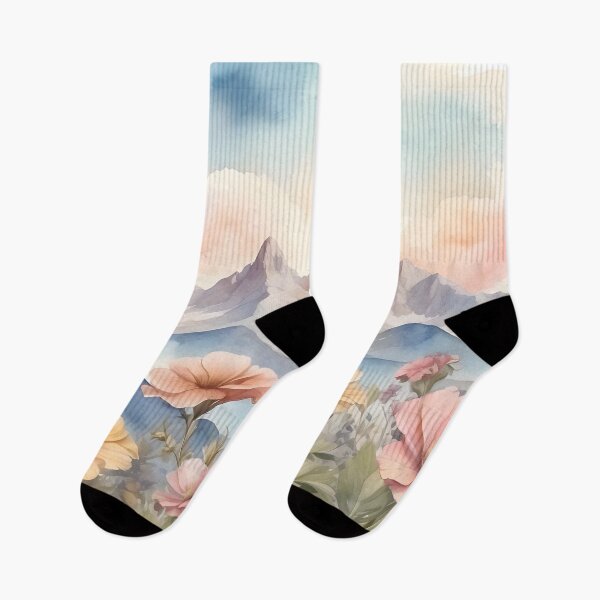 Item preview, Rustic Mountain view with flower foreground, watercolor designed and sold by Jayjaynaenae.