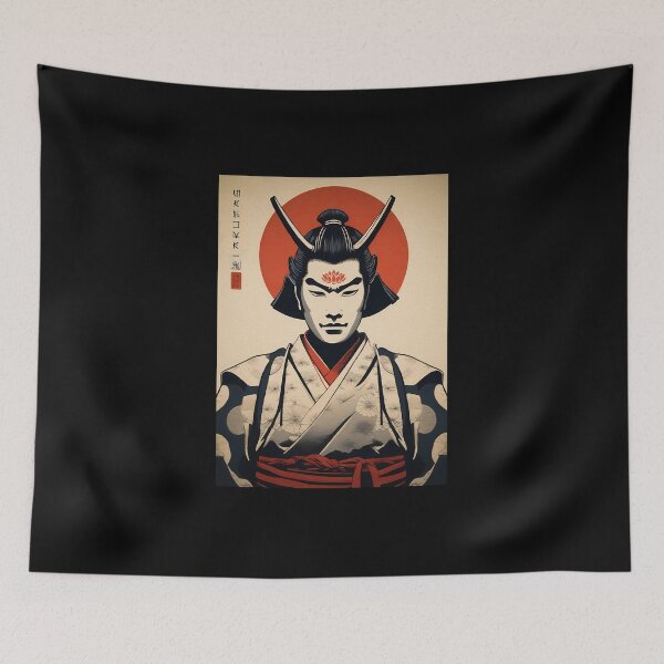 Item preview, Vintage Japanese Ukiyo-e Samurai Lotus Print designed and sold by PVSKI.