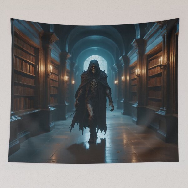 Item preview, A rotting necromancer walking in a corridor of an ancient abandoned library designed and sold by Giuseppe Cammino.