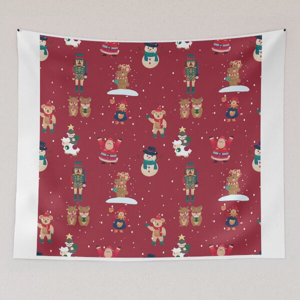 Item preview, Red christmas with snowman, nutcracker, and teddy bear designed and sold by Anisha  Vaz.