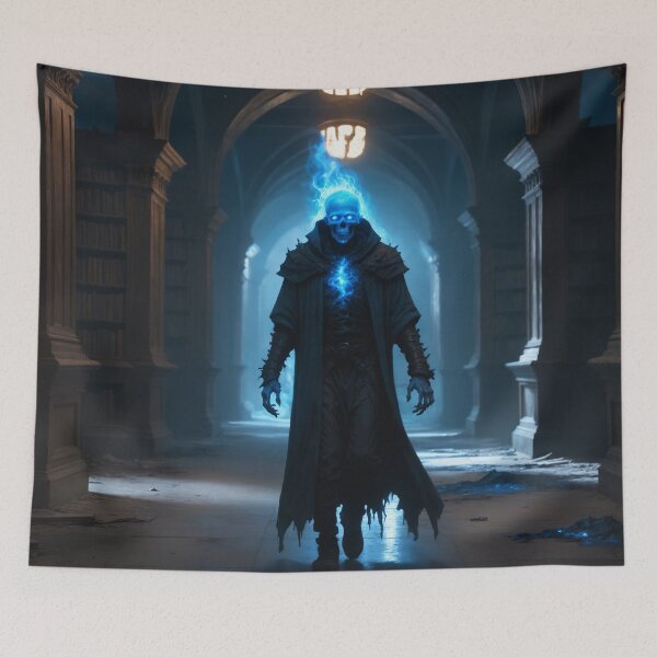 Item preview, A rotting necromancer walking in a corridor of an ancient abandoned library designed and sold by Giuseppe Cammino.