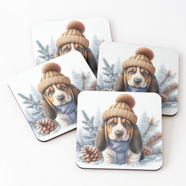 Item preview, Cute Basset Hound in Winter Hat and Scarf designed and sold by Animals-on-me.
