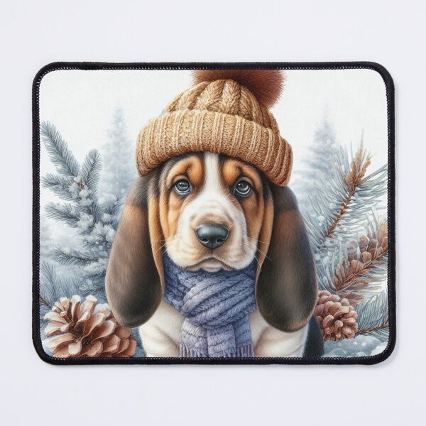 Item preview, Cute Basset Hound in Winter Hat and Scarf designed and sold by Animals-on-me.