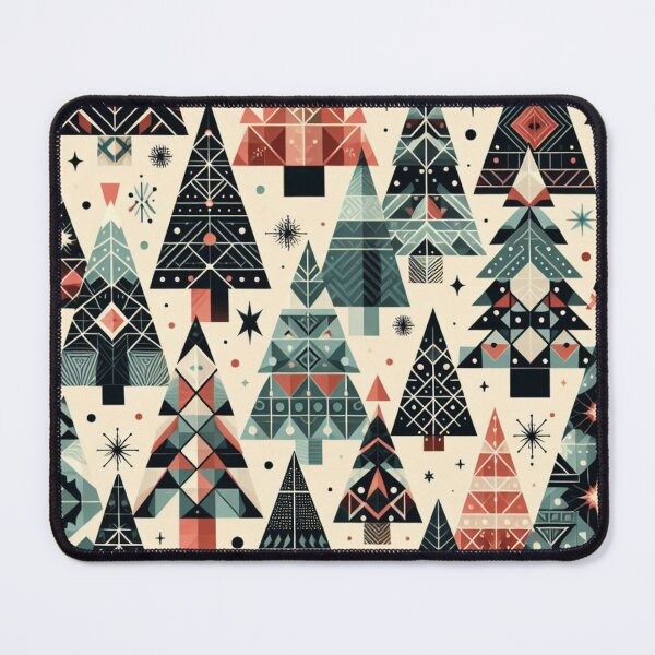 Item preview, Modern Geometric Christmas Tree mid Century Greens Blues Rust Red pattern designed and sold by CoffeeIsATrip.