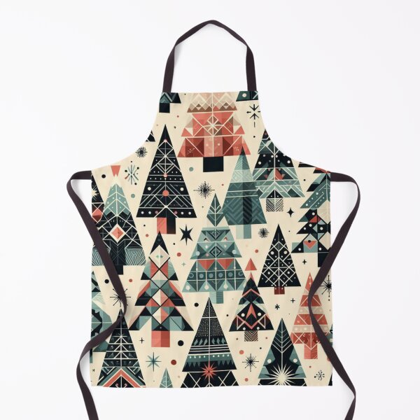Item preview, Modern Geometric Christmas Tree mid Century Greens Blues Rust Red pattern designed and sold by CoffeeIsATrip.