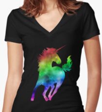 Rainbow Galaxy Unicorn Women's Fitted V-Neck T-Shirt
