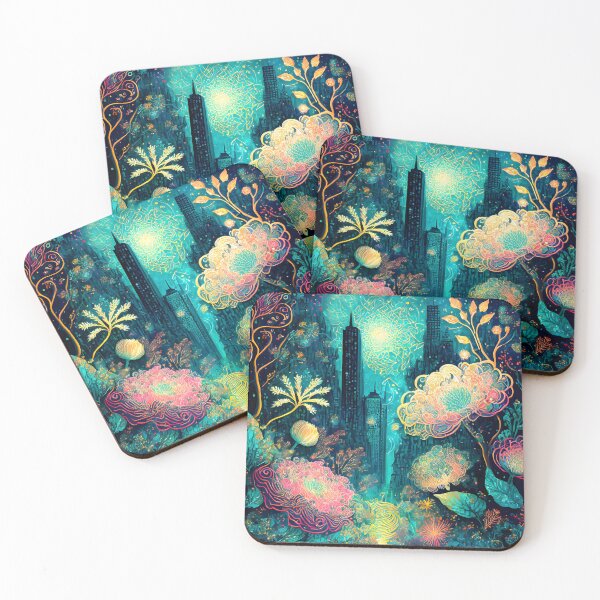 Item preview, Colorful Groovy Flowers in the Night City designed and sold by Miriam-Feyga Bunimovich.